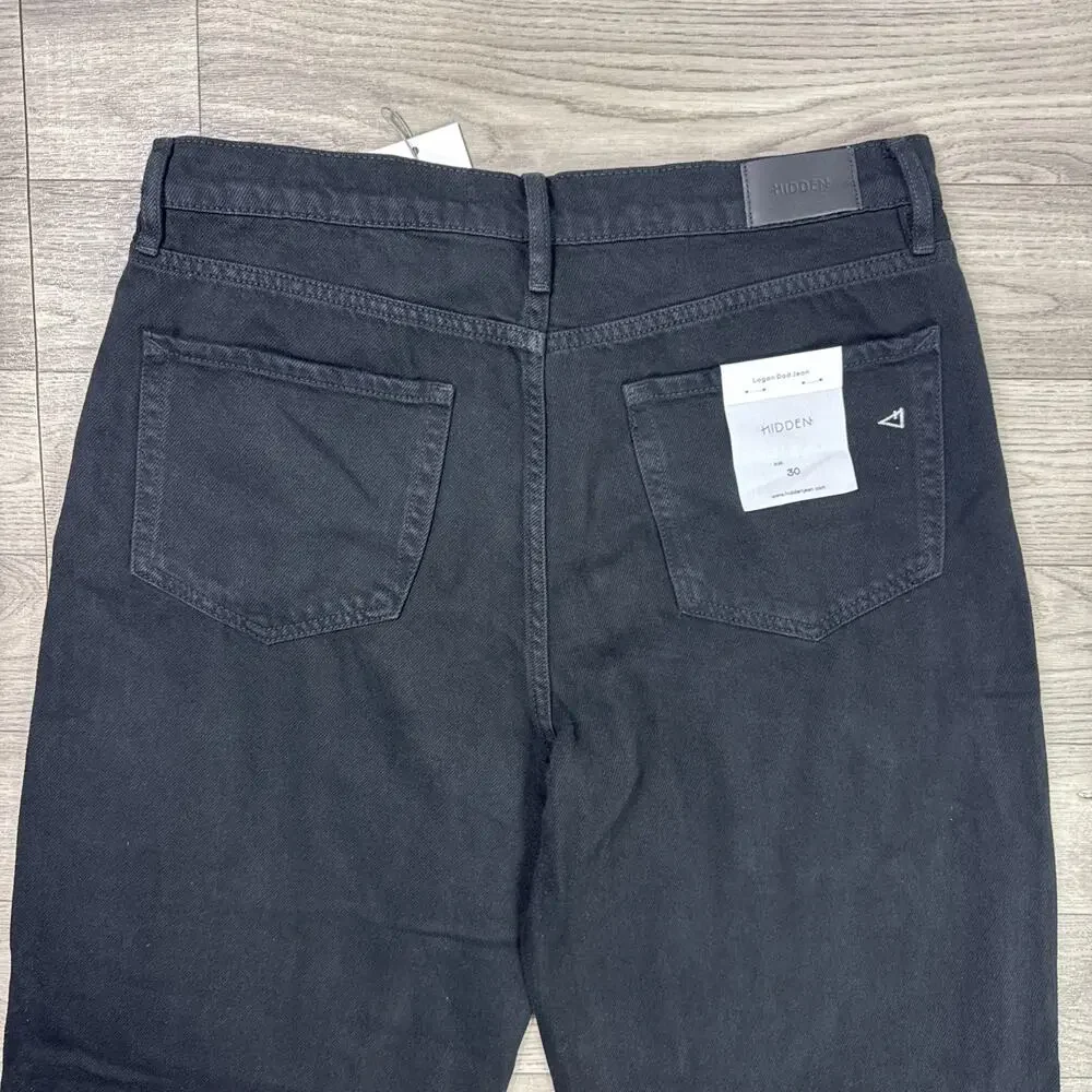 HIDDEN Logan Dad Denim Jeans High Rise Ripped Black Wash sz 30